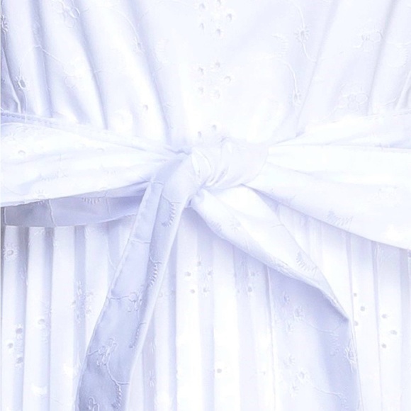 Berna white cotton embroidered midi pleated dress S - Picture 4 of 6